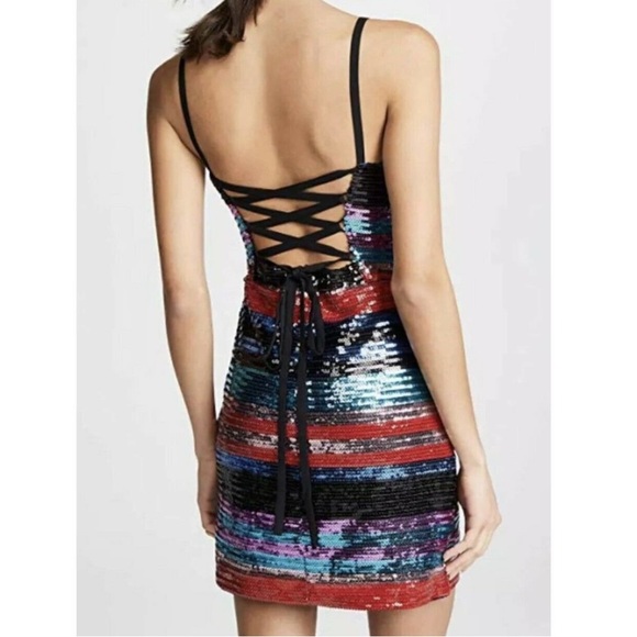 WAYF Sequin Sparkly Mini Dress, 2X XXL Plus Size Adjustable Lace Up Red Blue - Picture 9 of 10